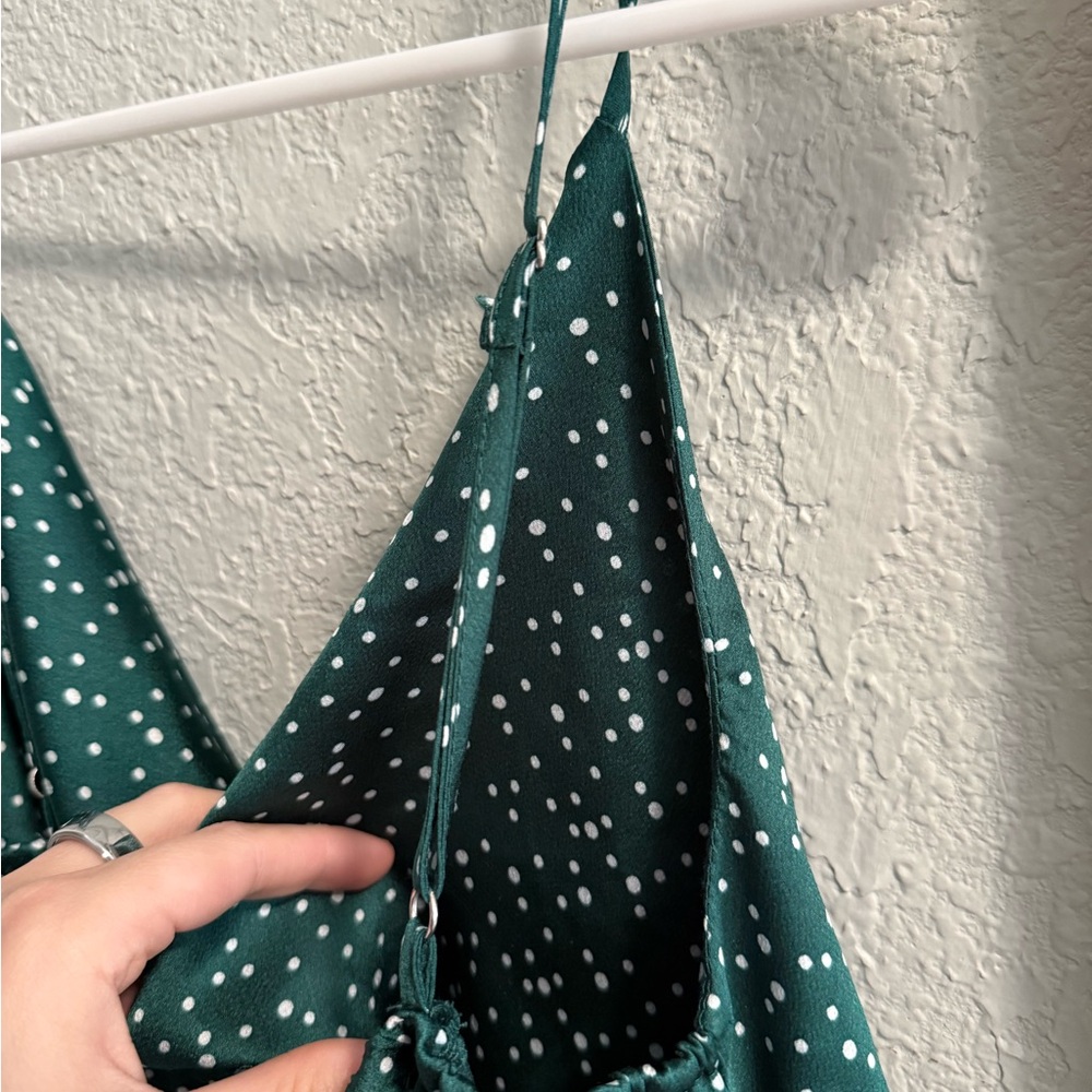 Goodnight Macaroon Cowl Neck Forest Green Dress with White Dots - Picture 5 of 8